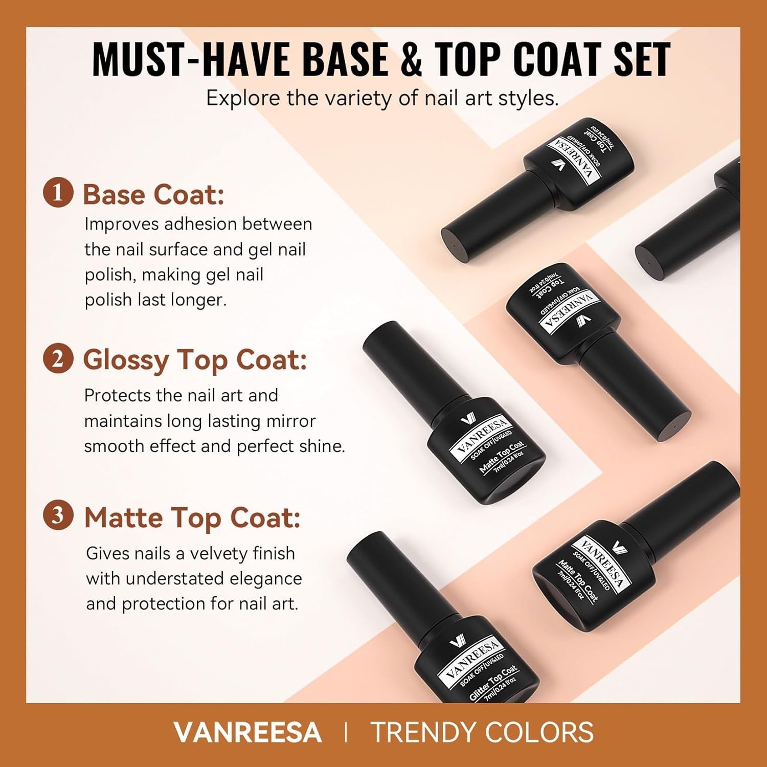 VANREESA 24 Pcs Fall Gel Nail Polish Set, 21 Colors Gel Polish with Base Coat Gl