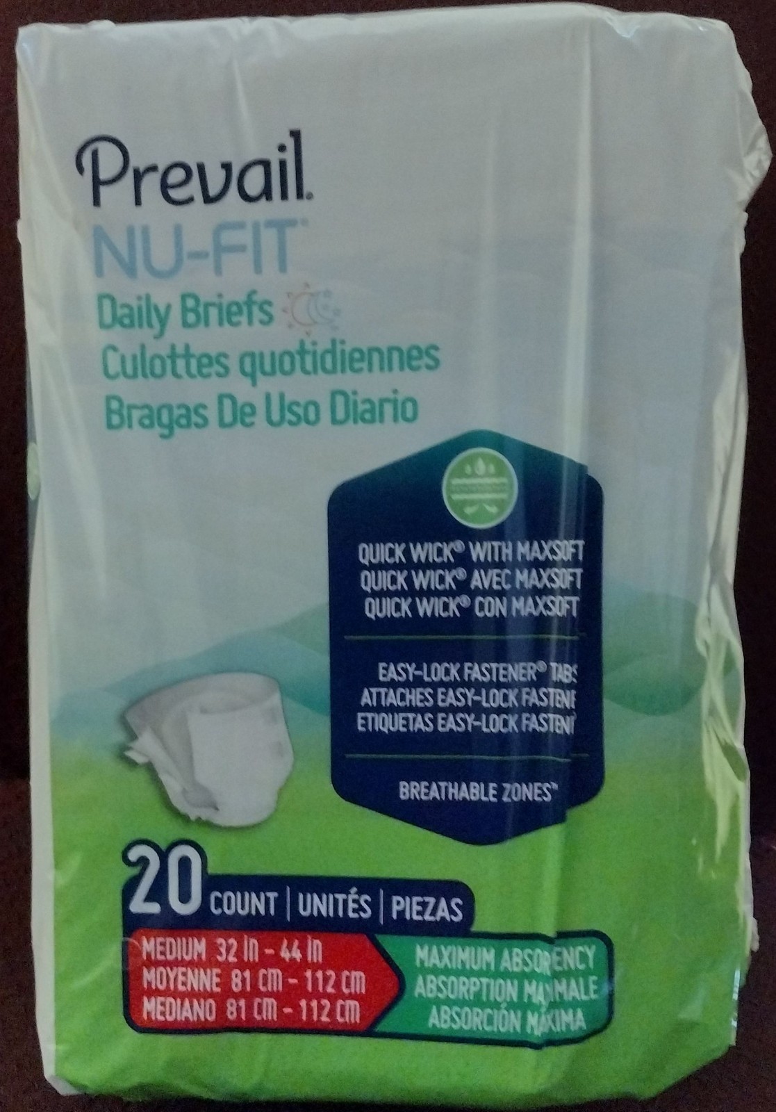 Prevail Per-Fit Adult Unisex Daily Diapers, Medium 32 – 44 Inch, 4 bags of 20