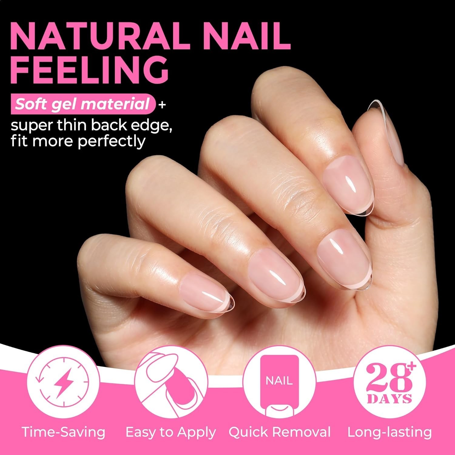 Nail Tips Short Almond Clear 216Pcs Full Cover Gel Acrylic DIY Salon