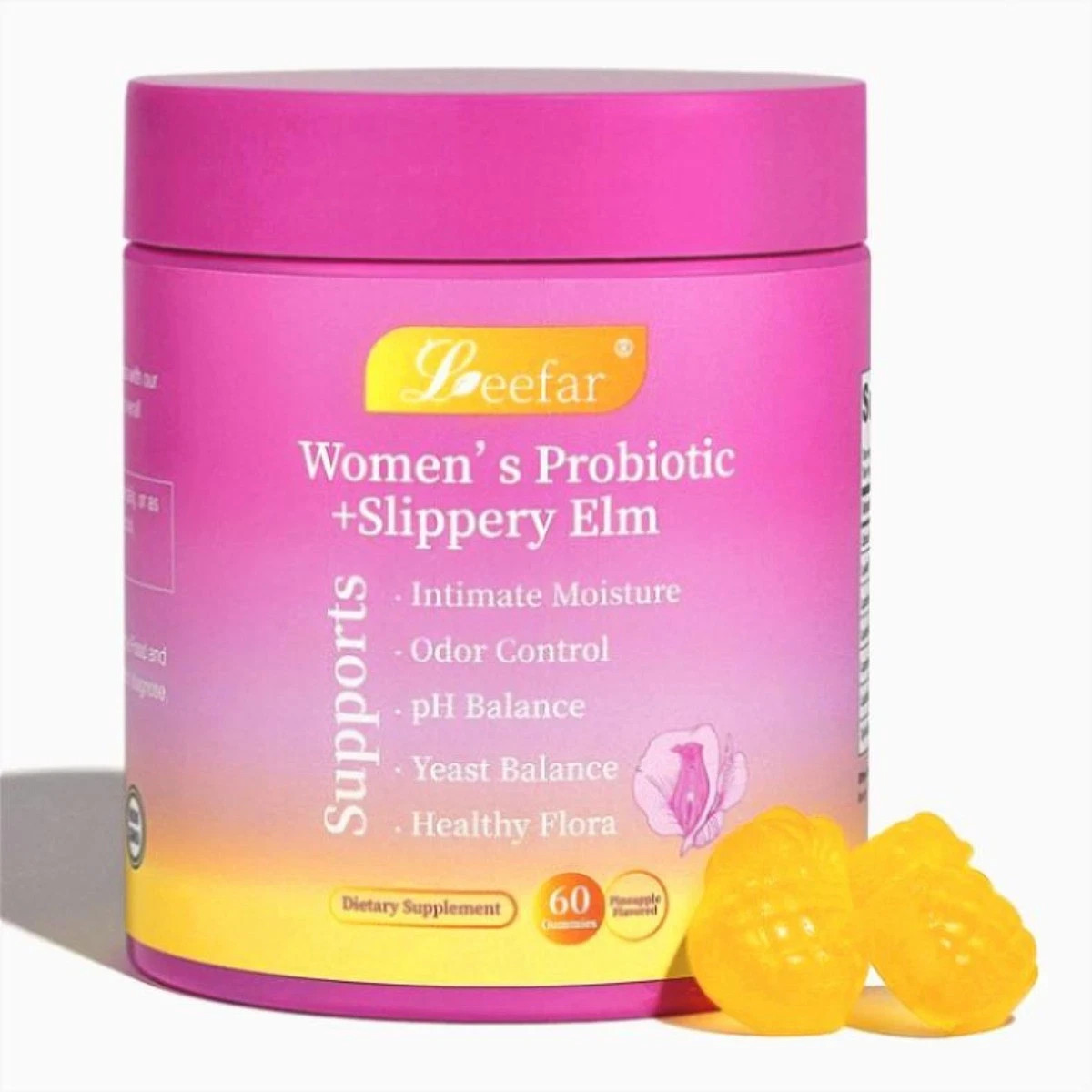 Women Probiotic Slippery Elm Pineapple 60 Gummies Intimate pH & Odor Balance