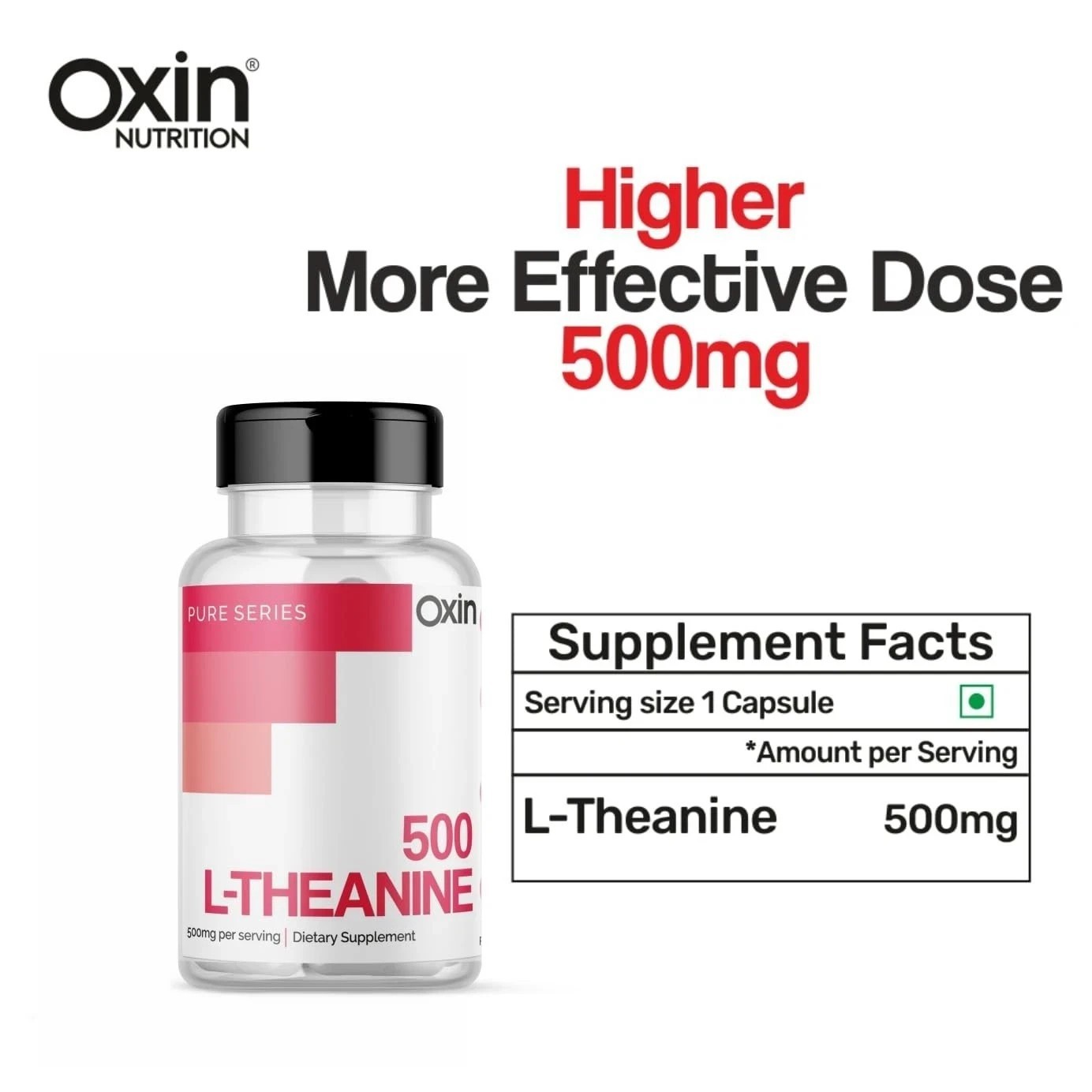 Oxin L Theanine 500mg Capsules Pure Series, 60 Capsules