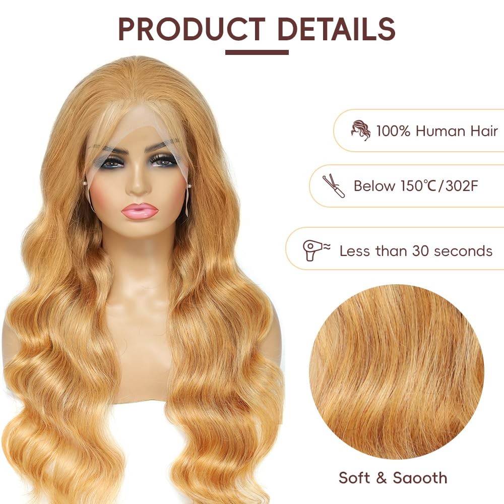Honey Blonde Human Hair Wig HD Lace Front 180% Density Full Lace Human Hair