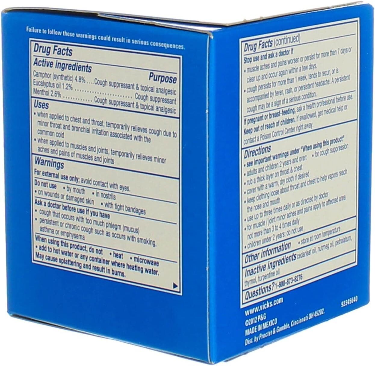 Vicks VapoRub Cough Suppressant Topical Analgesic Ointment 6 oz (Pack Of 6 Jars)