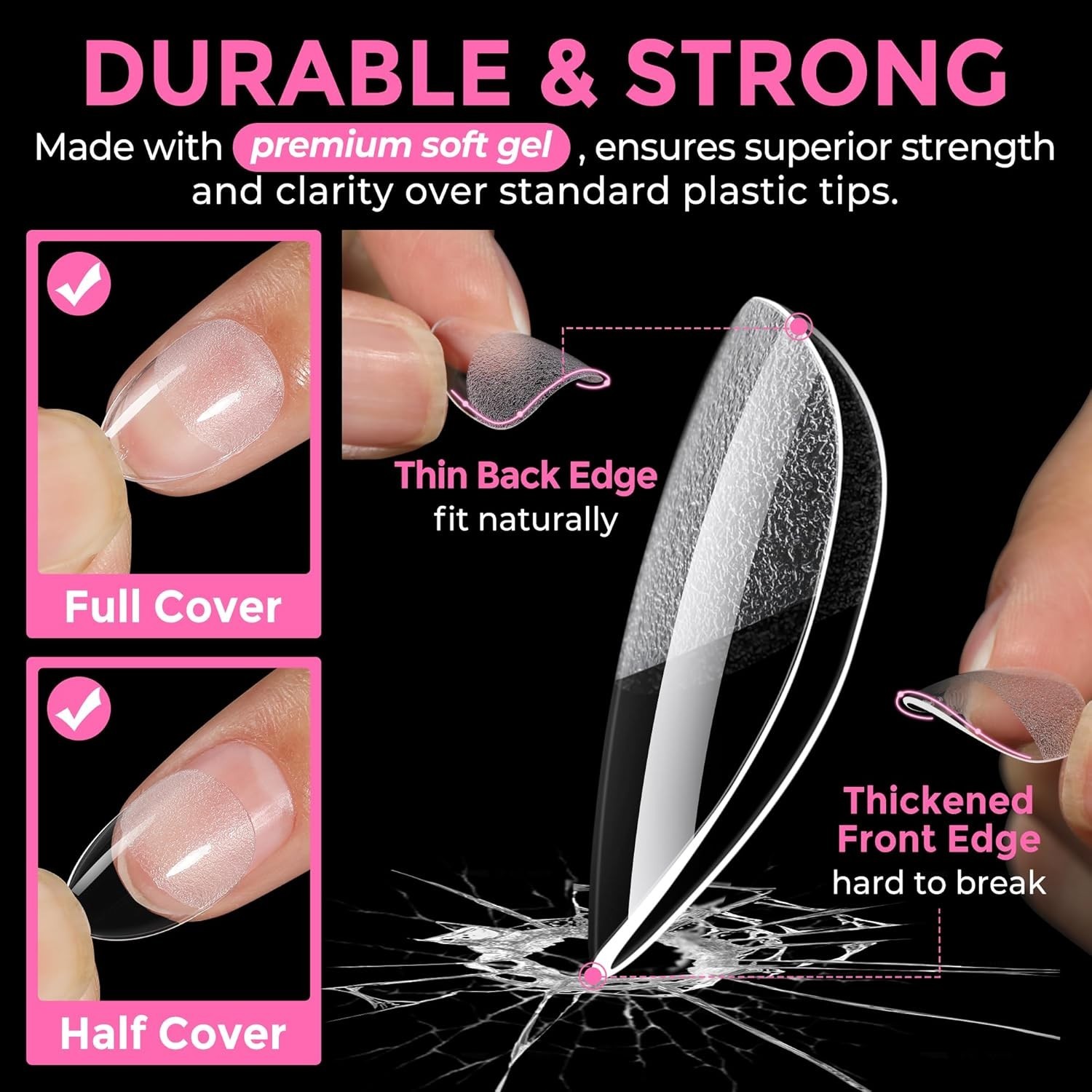 Acrylic Extra Short Almond Nail Tips – 216PCS Easy Soak Off with Matte Finish