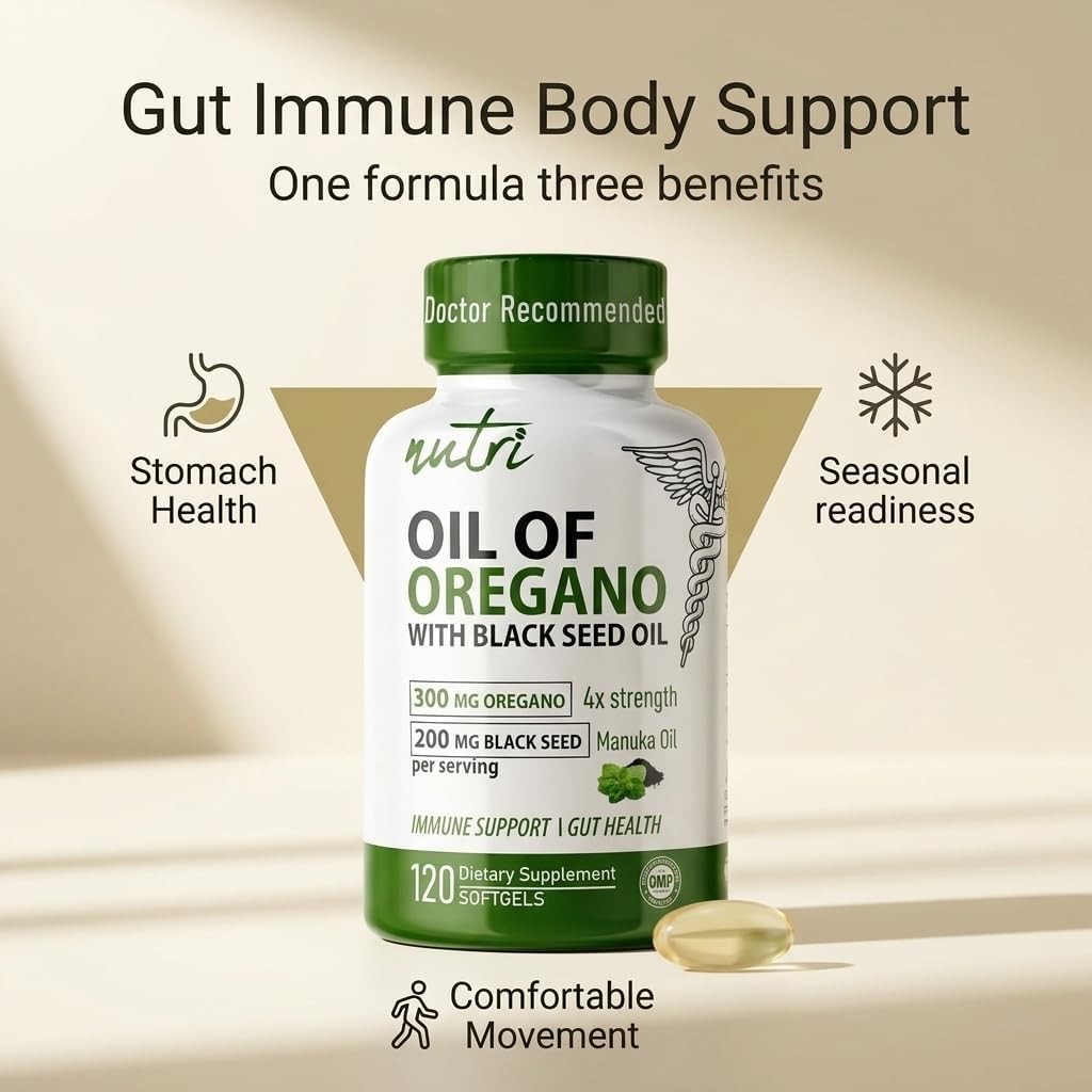 OIL OF OREGANO WITH BLACK SEED OIL & MANUKA OIL GELS, GUT & INFLAMMATORY SUPPORT