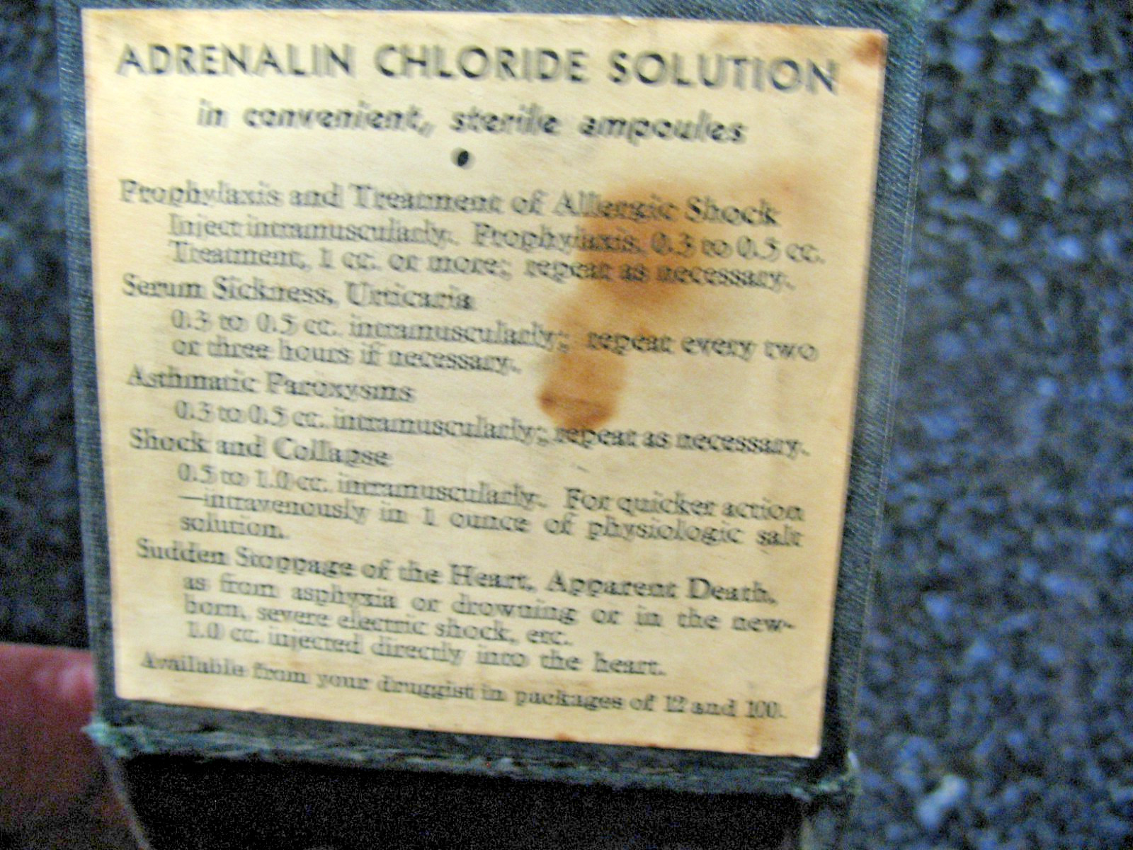 ADRENALIN AMPOULES FOR EMERGENCY USE STORAGE CASE ONLY