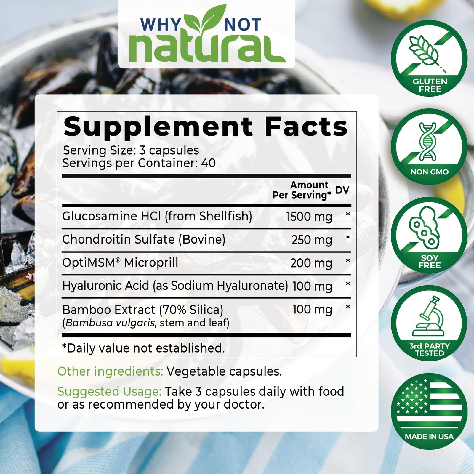 Why Not Natural Glucosamine Chondroitin MSM Joint Support Knee Health