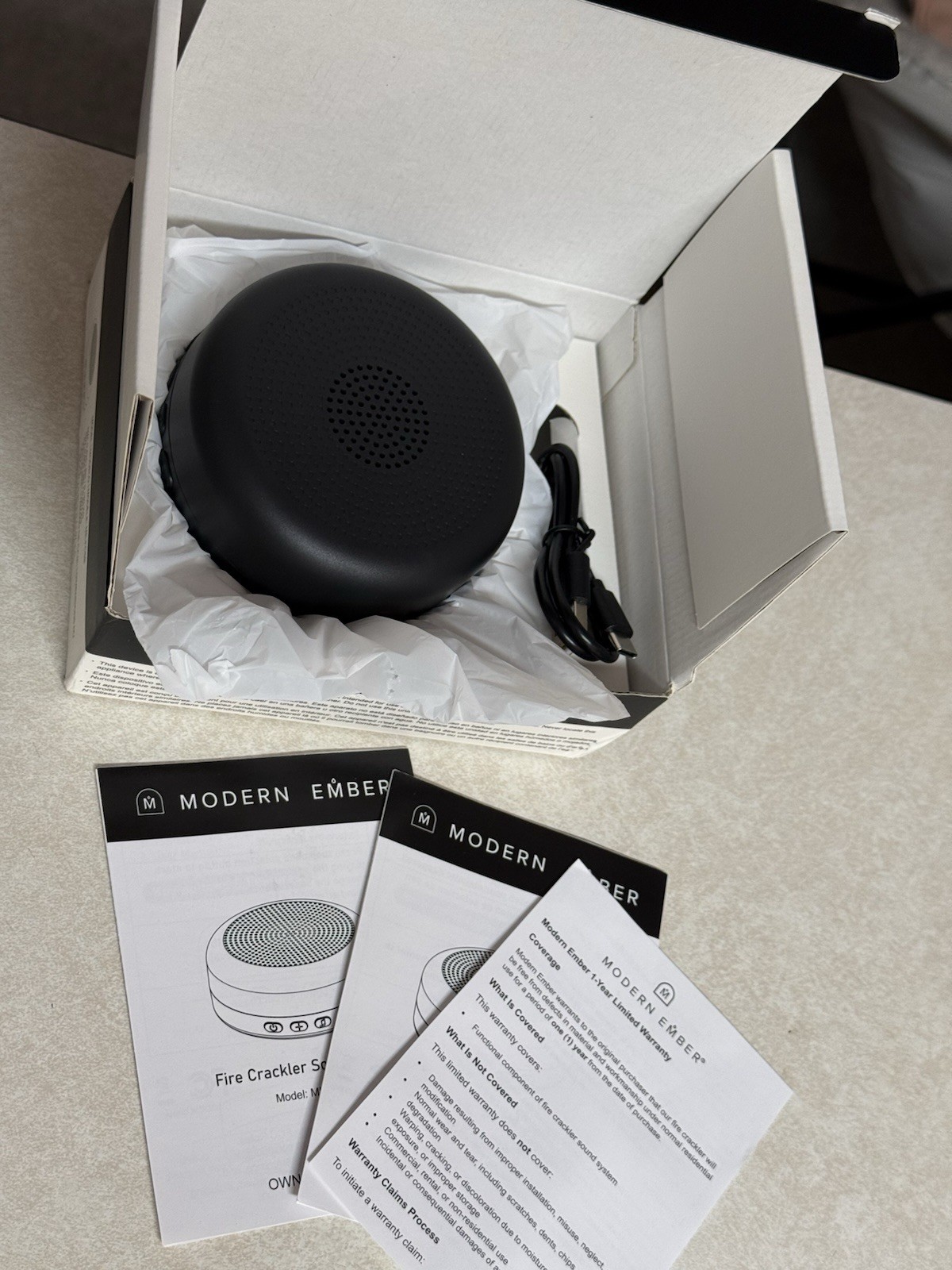 Modern Ember Fire Crackler Sound Machine Black White Noise Device 3.94×1.6 in