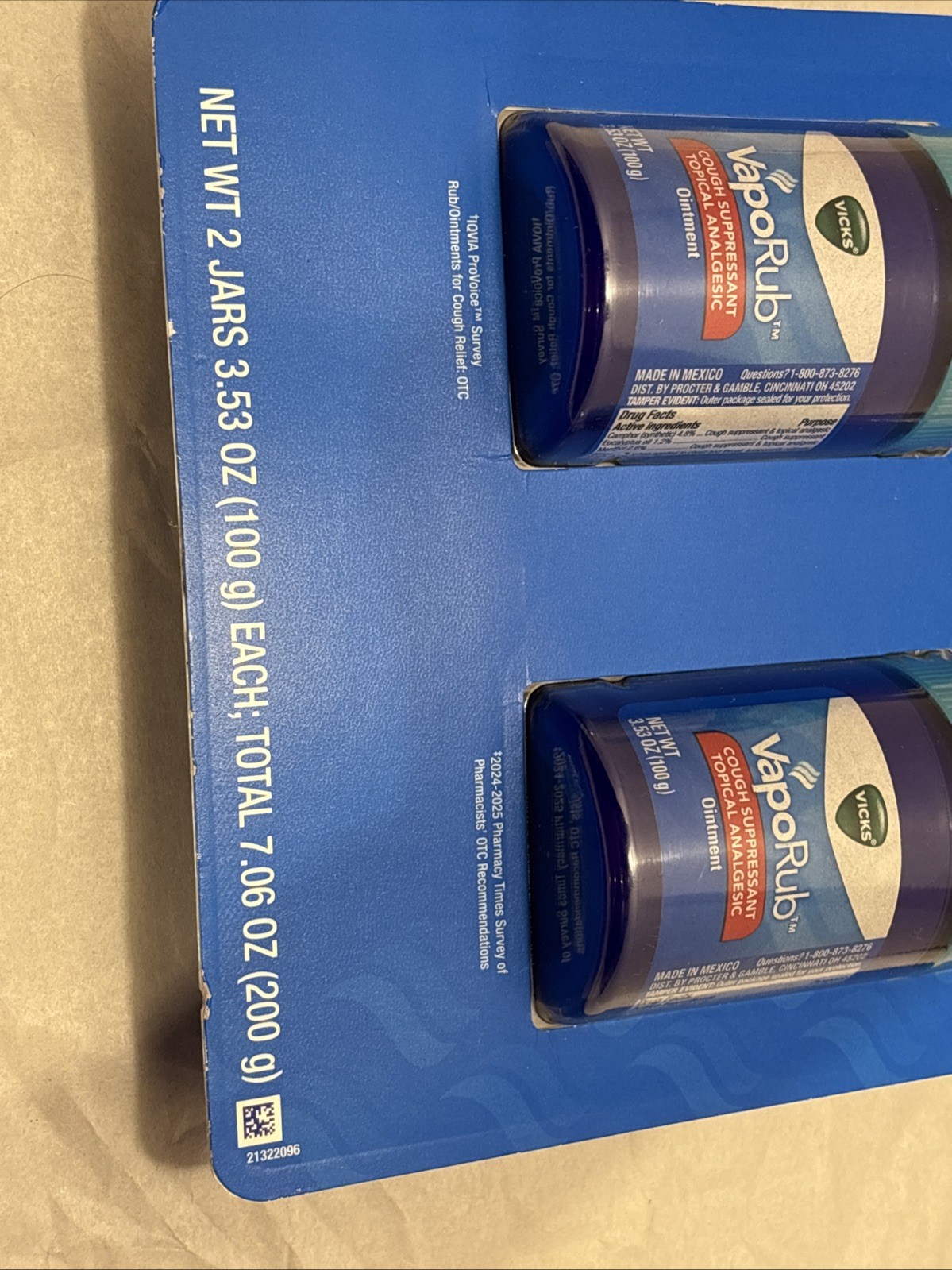 Vicks VapoRub Ointment 2 Pack x 3.53oz Cough Suppressant Topical EXP-09/27