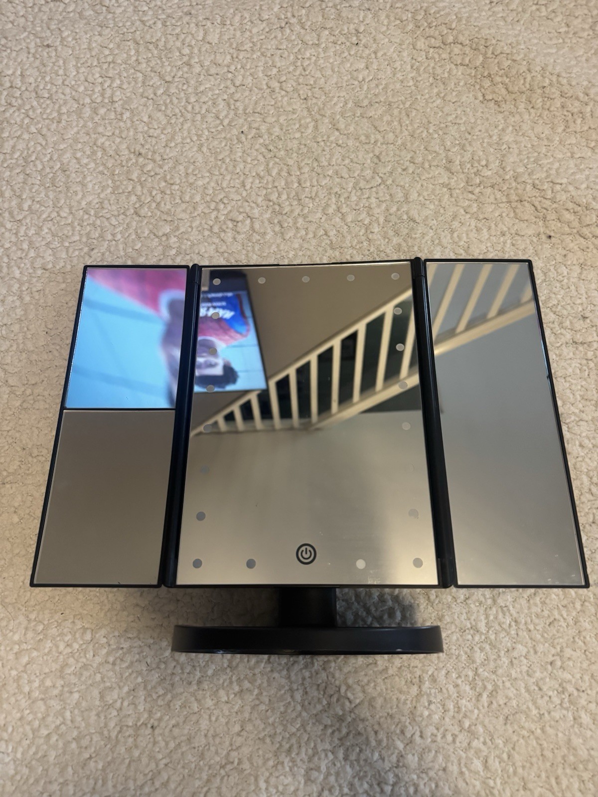 BESTOPE Black Tri-Fold LED Lighted Tabletop Makeup Mirror 13 x 11 in