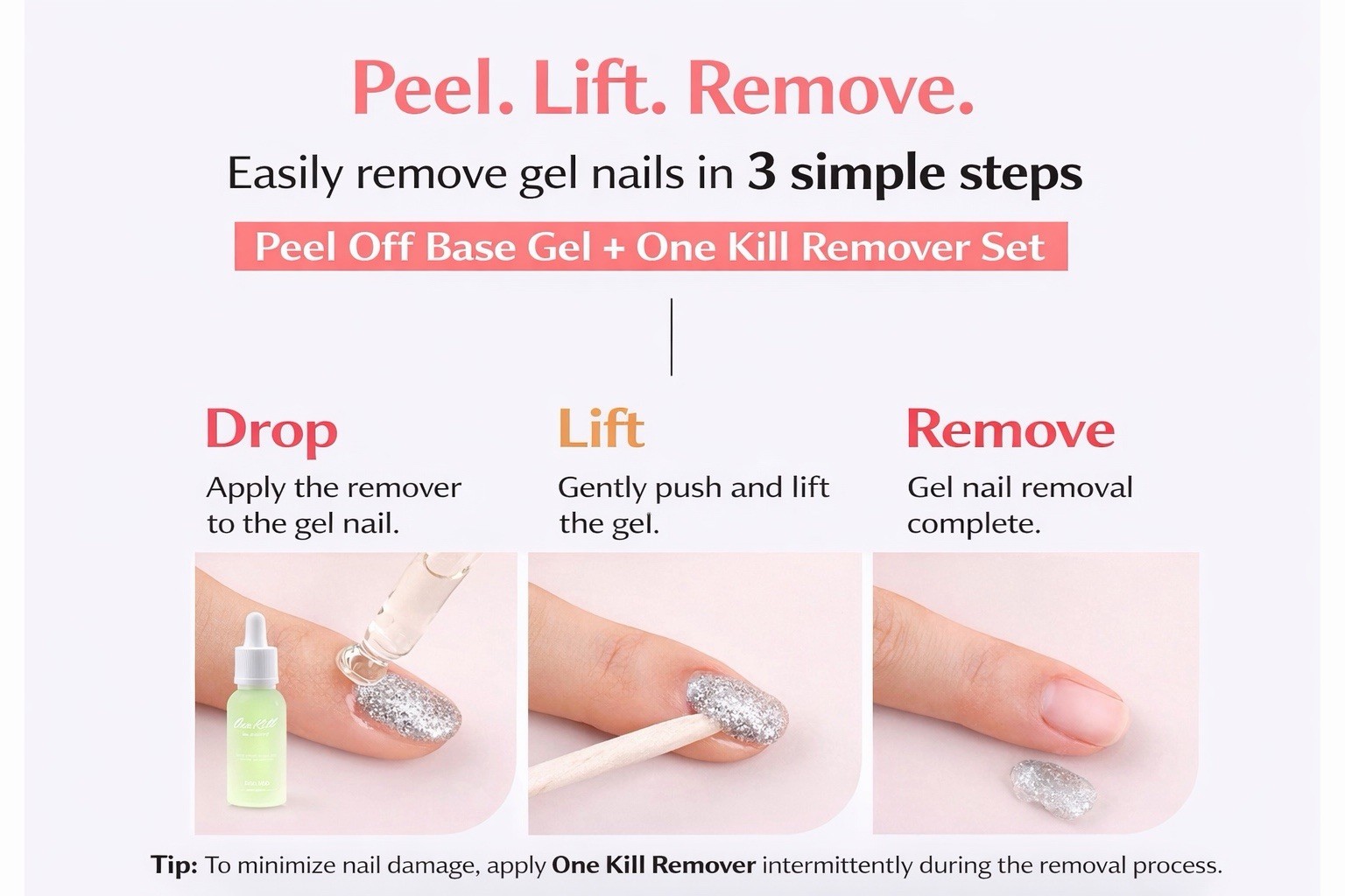 Jello Jello Peel Off Base Gel + One Kill Remover Nail Gel Removal Kit