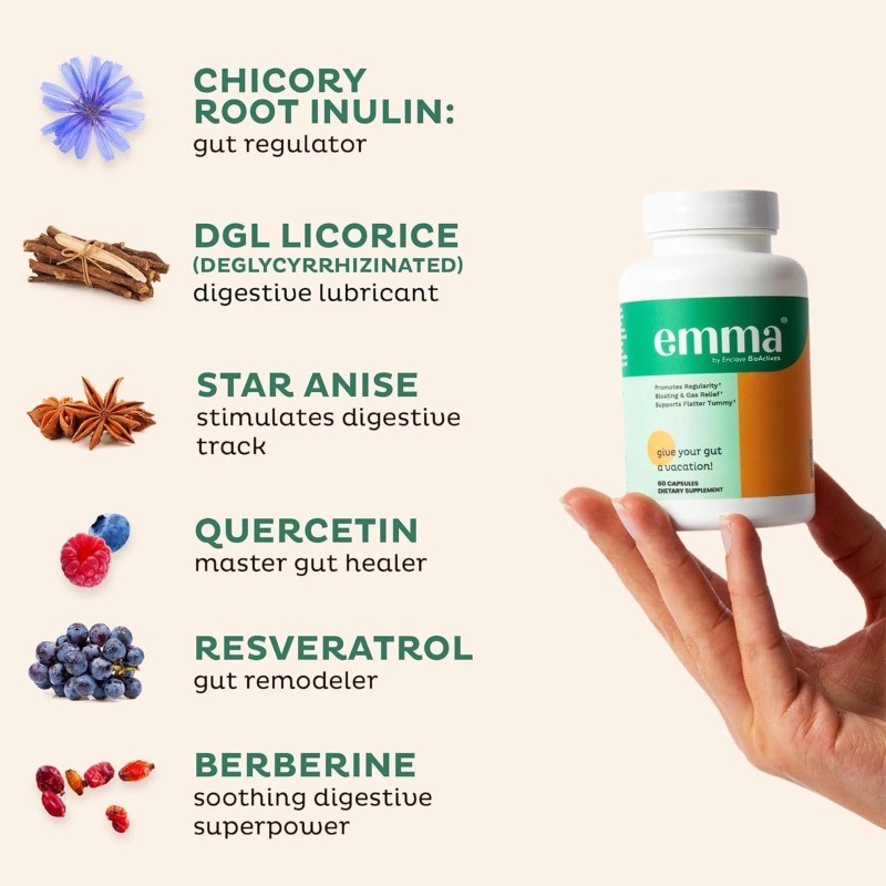 1-3 Pack Emma Gut Health Supplement for Bloating Relief & Leaky Gut 180 Capsules