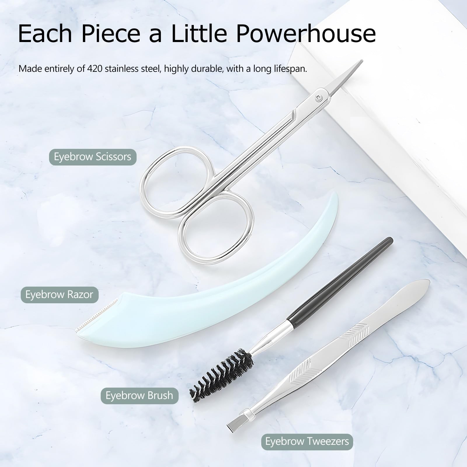 Eyebrow Trimmer Kit, 5-in-1 Set with Scissors, Razor, Green