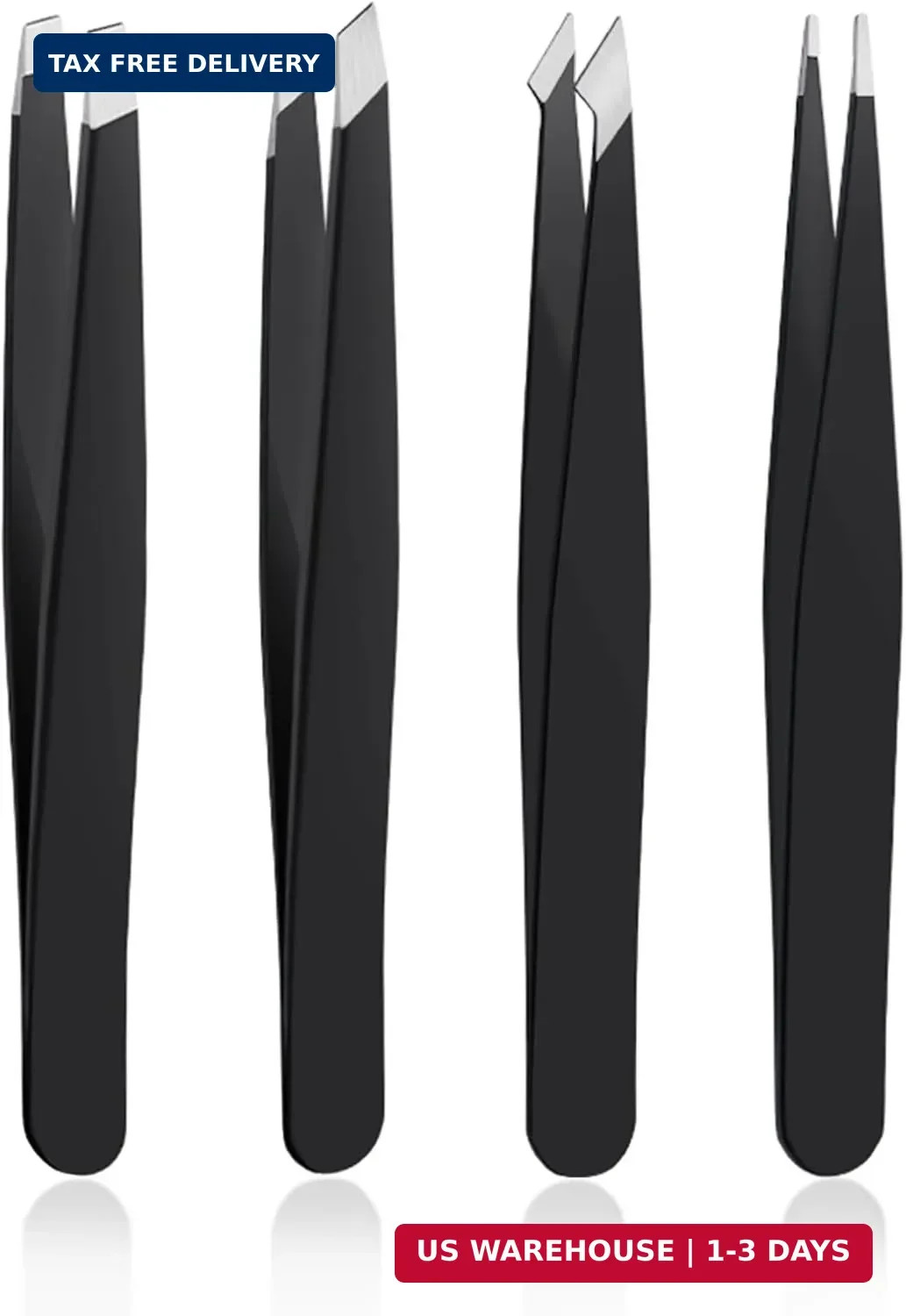 4 PCS Stainless Steel Tweezers Set – Precision Tweezers for Ingrown Hair, Facial