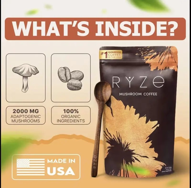 RYZE SUPERFOODS Organic Mushroom Coffee, 6 Adaptogenic Mushrooms | Energy, Focus