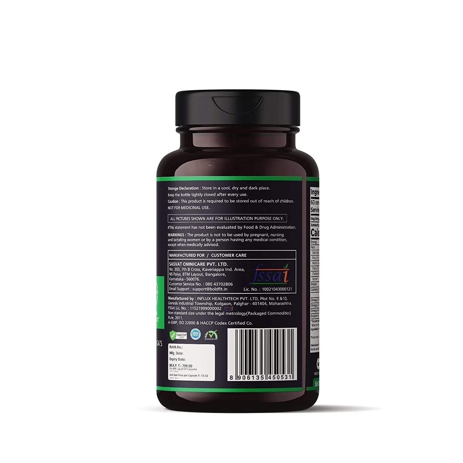 Boldfit Veg Omega 369 Capsules Flaxseed, Borage & Olive Oil 60 Veg caps