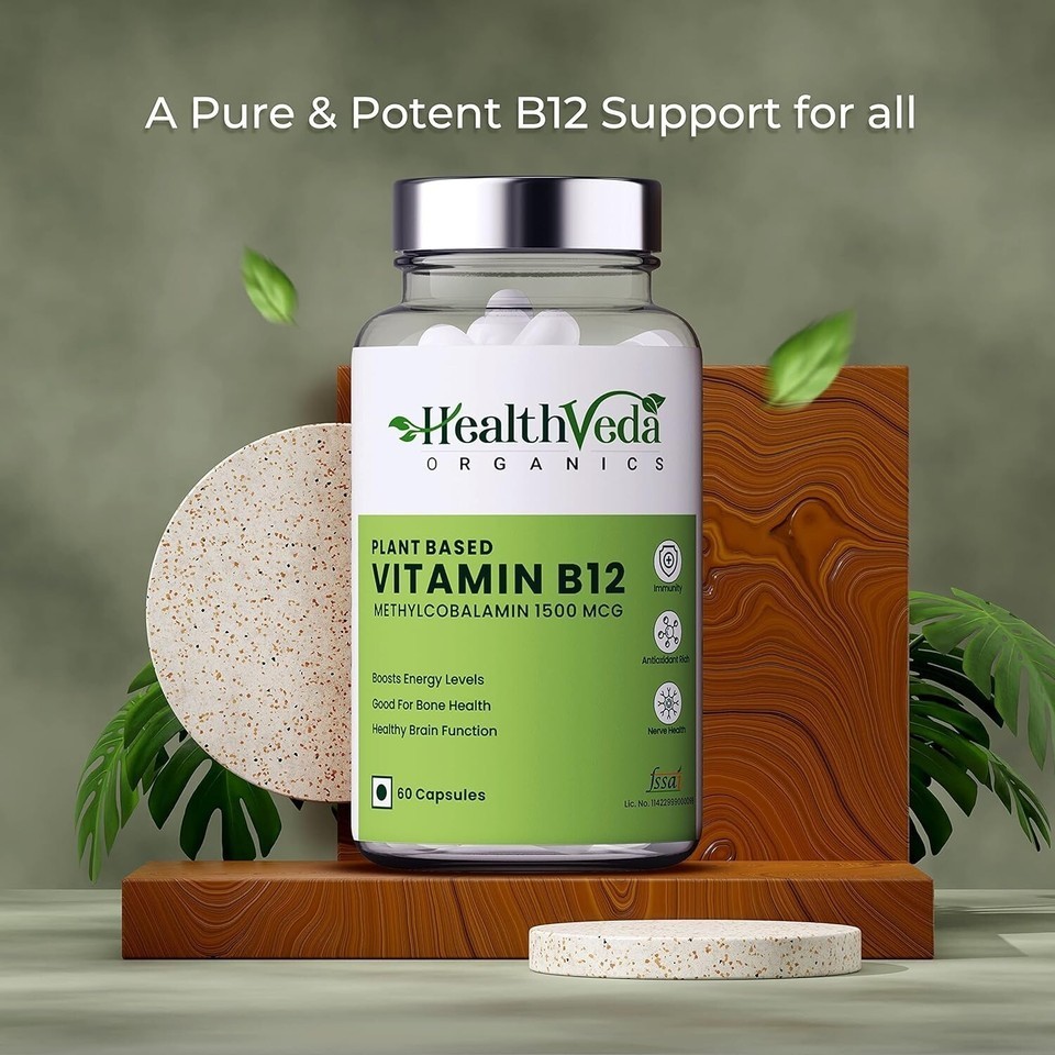 Health Veda Organics Plant Based Vitamin B-12 – Boost Energy Level – 60 Caps