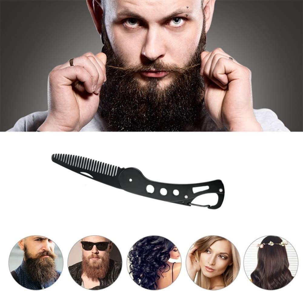 Stainless Steel Folding Beard Comb for Men Mustache Comb Multifunctional Pocket