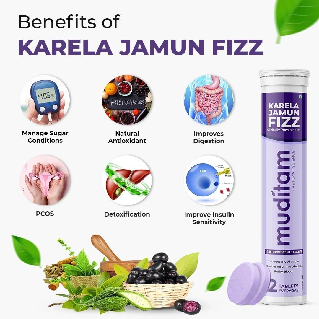 3Pack Muditam Ayurveda Jamun Fizz | Free Shipping | 60 Effervescent Tablet