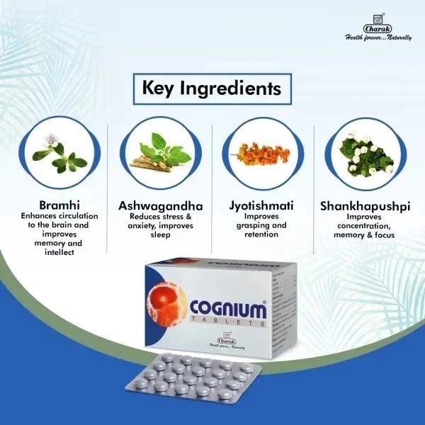 Charak Cognium Ayurvedic Tablet – 60 Tabs (3 Strips) for Brain & Memory Support