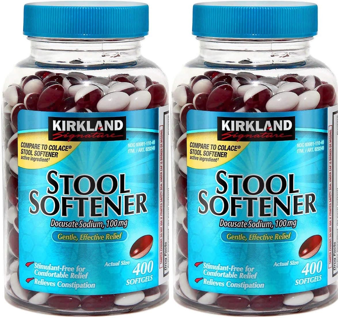 Kirkland Signature Stool Softener Docusate Sodium 100 400 Count (Pack of 2)