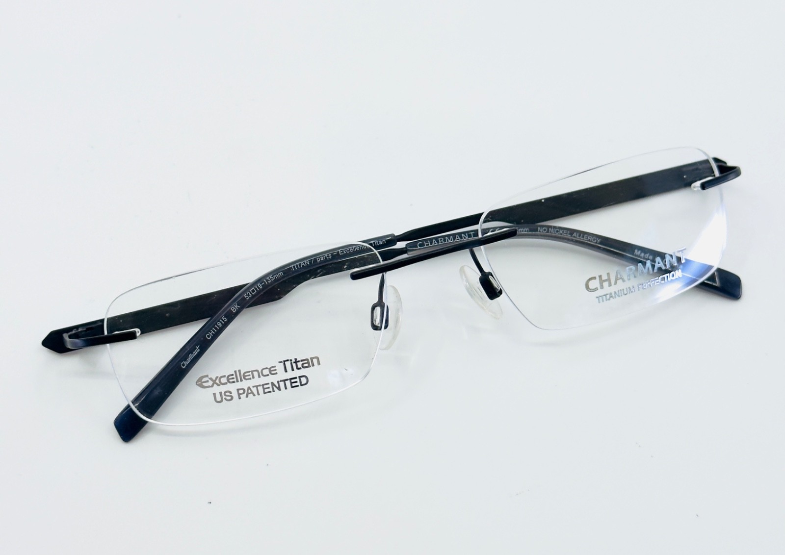 CHARMANT CH11915 BK Black Unisex Rimless (Chassis) Eyeglasses N/A-19-135 B:N/A