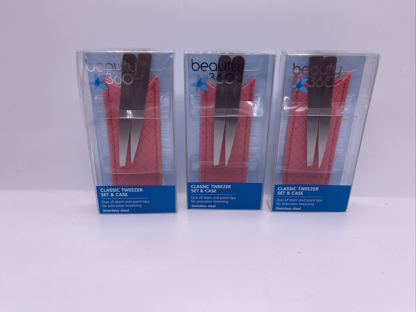 3 BEAUTY 360 CLASSIC TWEEZER SET & CASE New