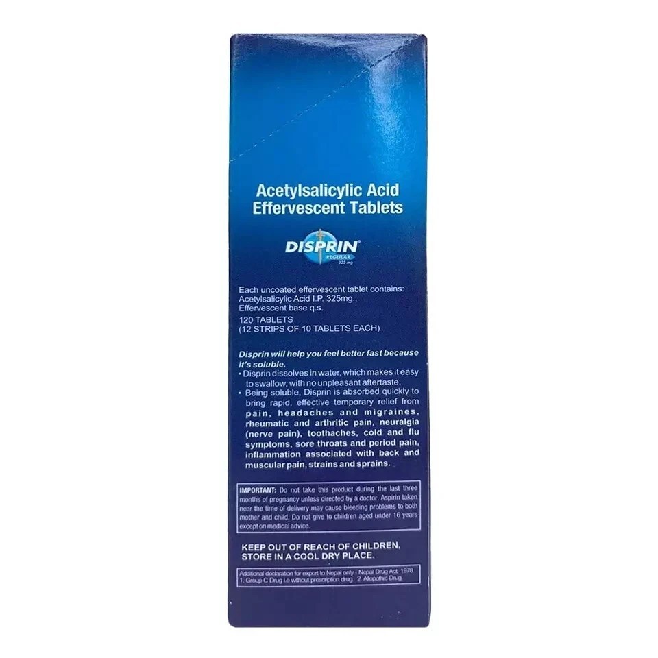 Disprin Regular (120 Effervescent Tablets) -Fast Relief, Free Shipping, Exp 2027