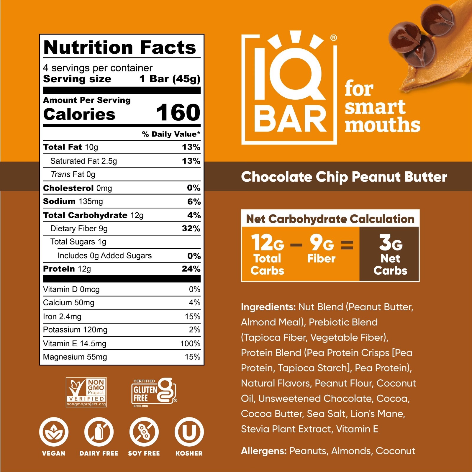 IQBAR Chocolate Chip Peanut Butter Protein 8 bars – Free Shipping