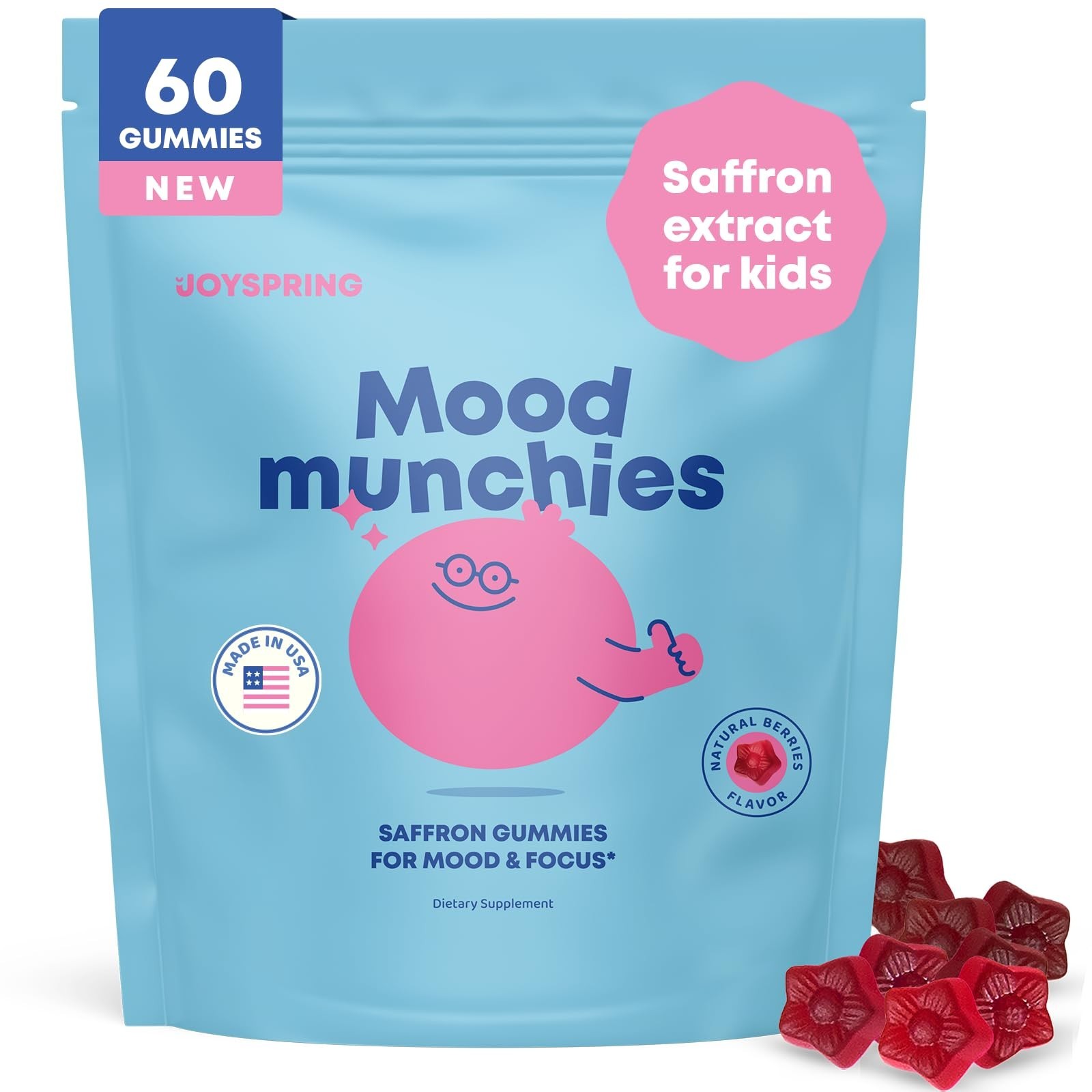 Saffron Gummies Mood Munchies for Kids 4+ Sugar Free Vegan Brain Support Extract
