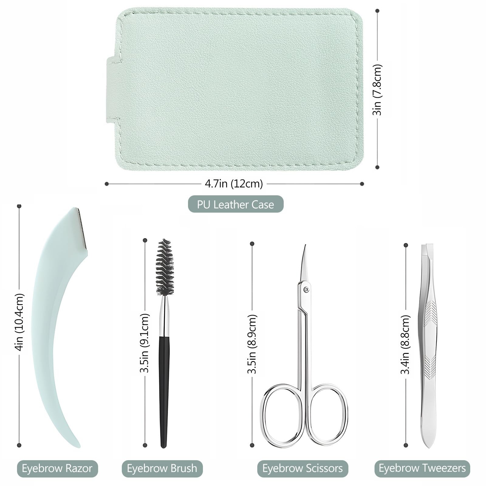 Eyebrow Trimmer Kit, 5-in-1 Set with Scissors, Razor, Green