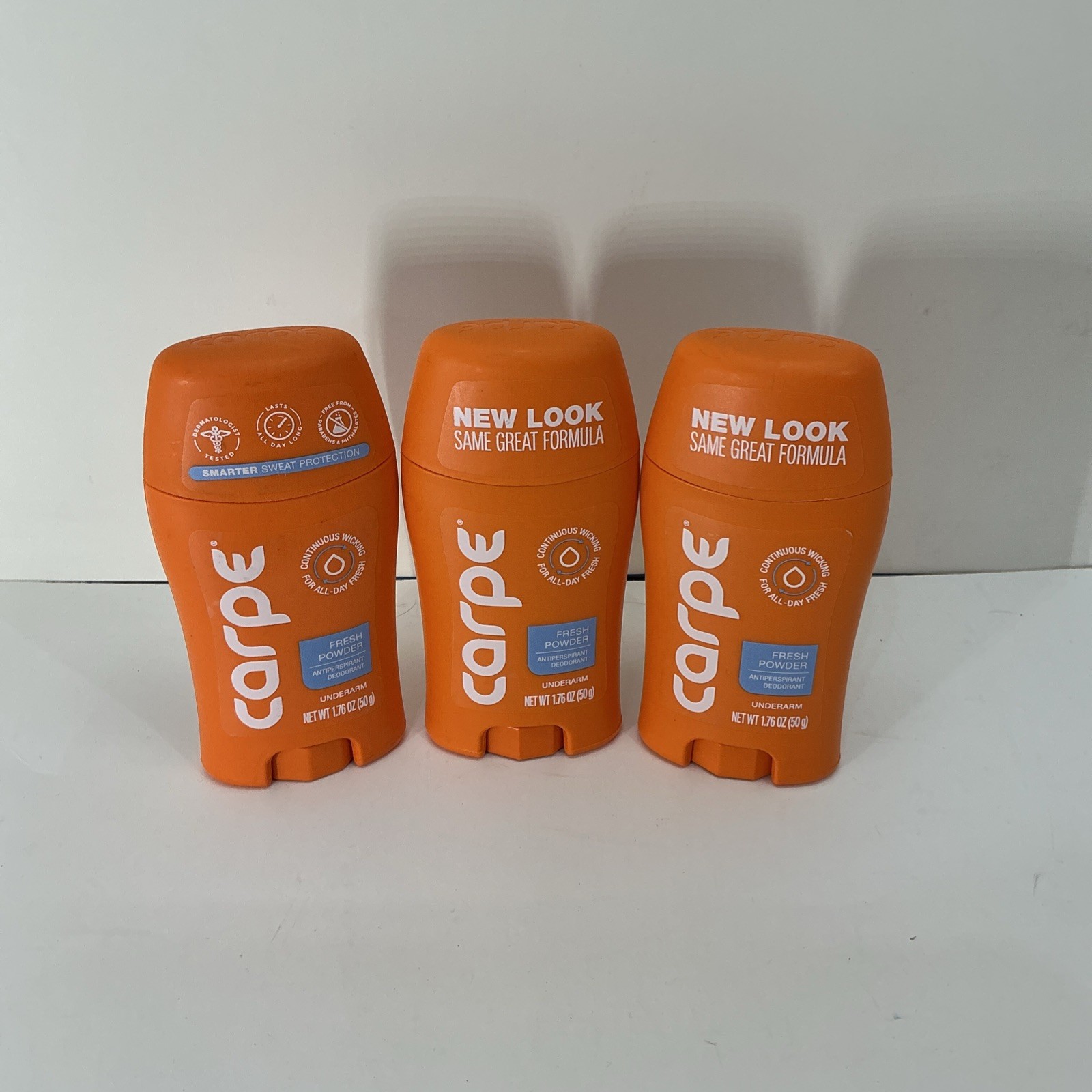 LOT OF 3 Carpe • Antiperspirant Underarm Lotion • FRESH POWDER 1.76 oz/ 50g