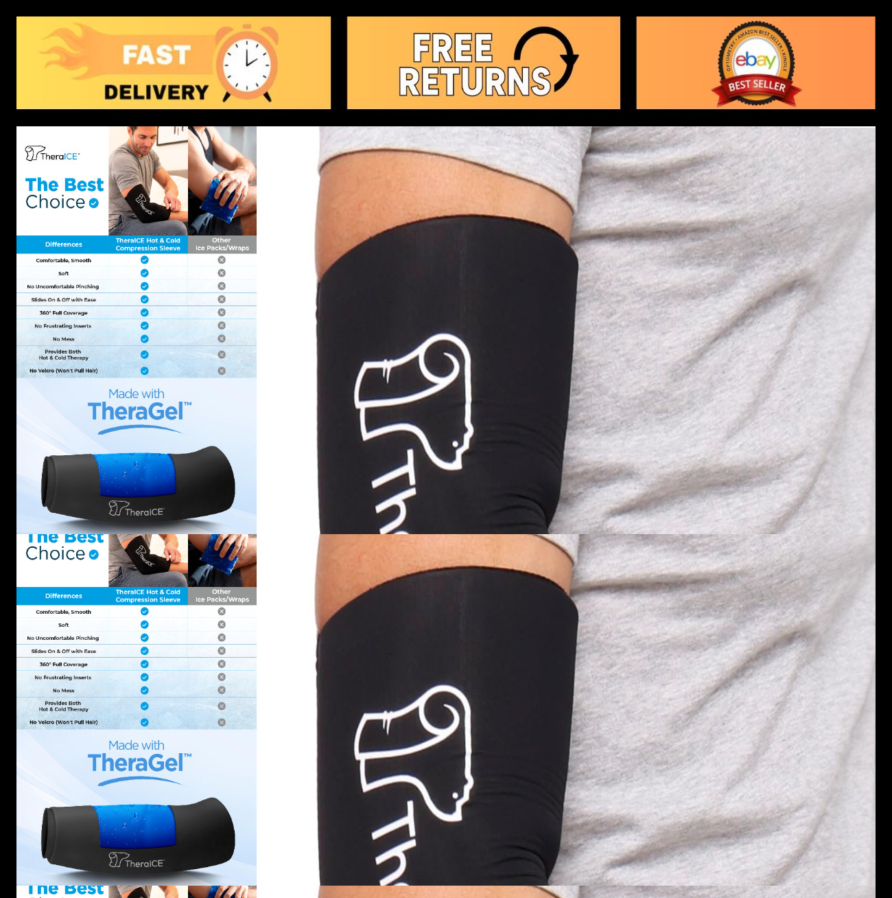 Elbow Ice Pack Compression Sleeve – Reusable Gel Cold Pack for Pain Relief, Tend