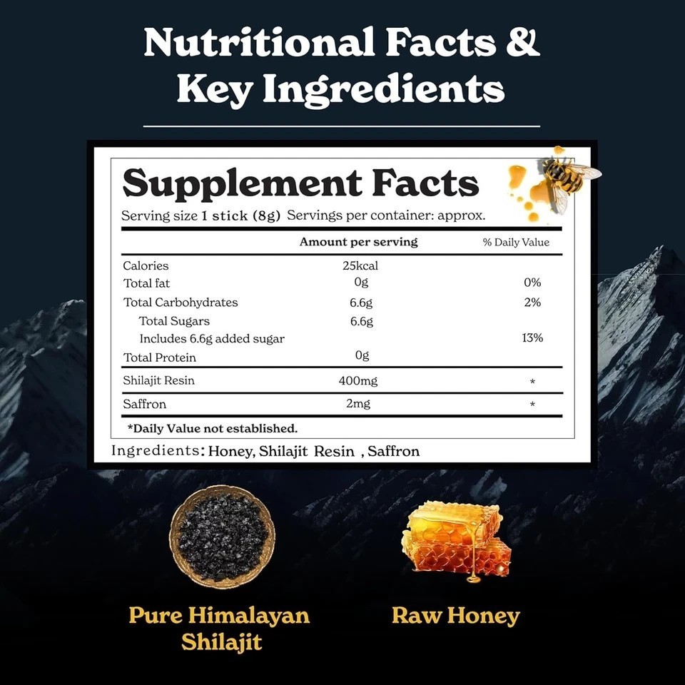 Better Alt Pure Himalayan Shilajit Honey Sticks with Organic Honey, Naturally Sw