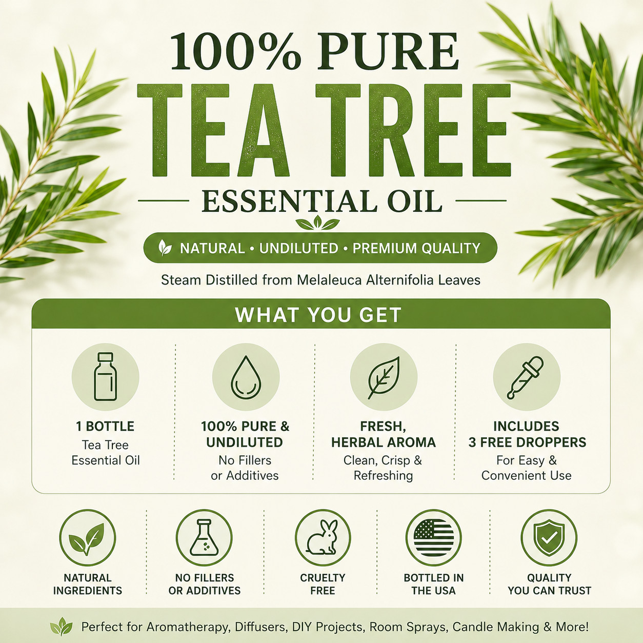 Tea Tree Essential Oil 100% Pure Many Sizes Free Shipping – GreenHealth