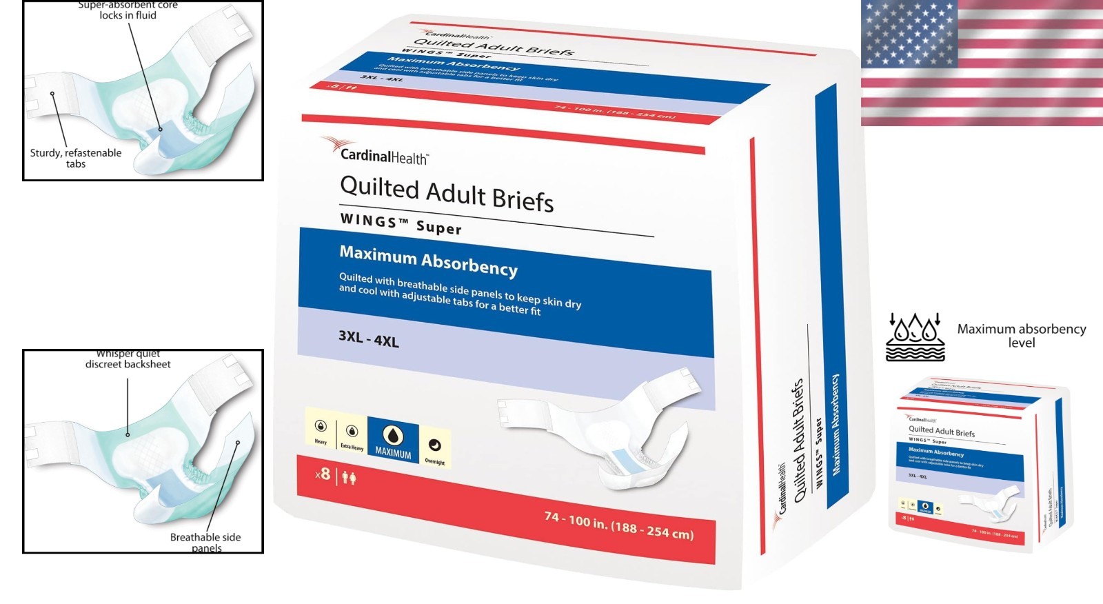 Comfort-Focused Quilted Bariatric Adult Briefs – 8 Pack with Maximum Protection