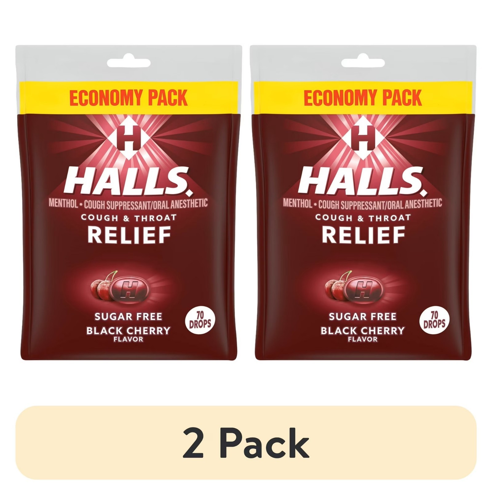 HALLS Relief Sugar Free Black Cherry Flavor Cough Drops, Economy Pack-70ct-2pack