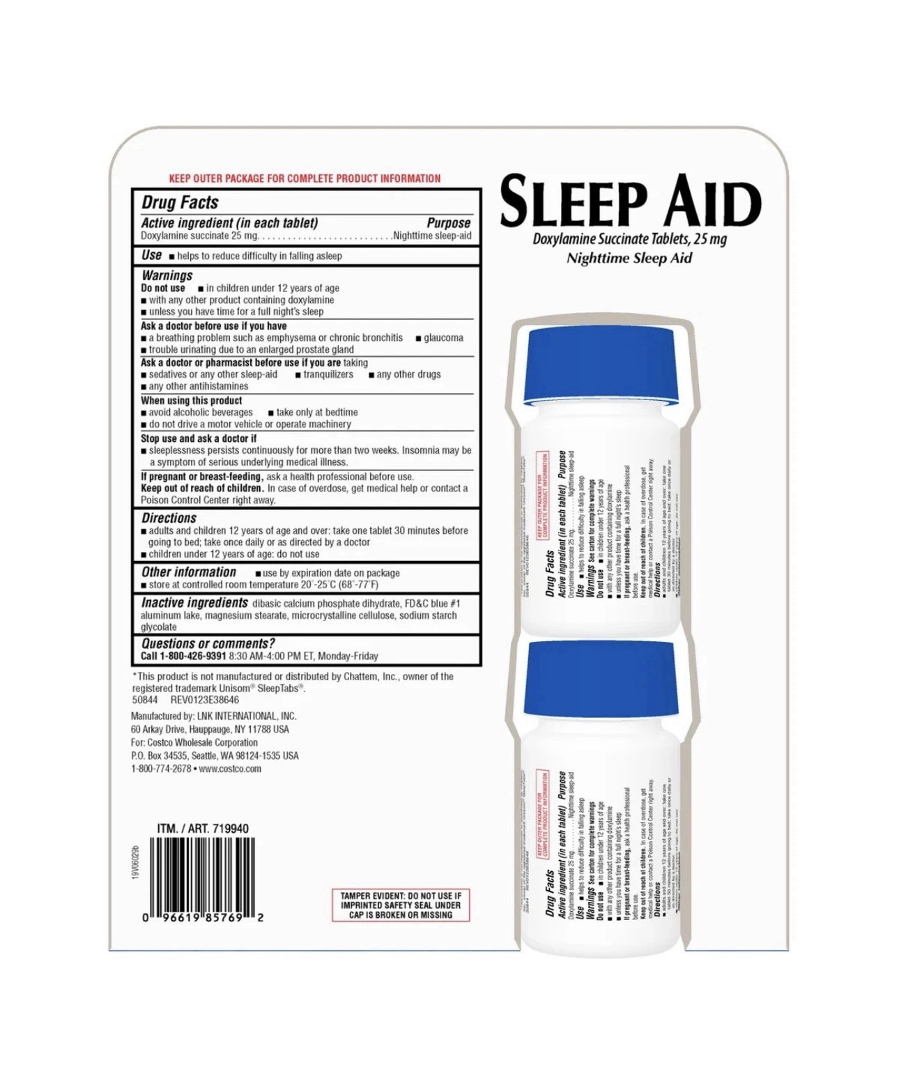 Kirkland Signature Sleep Aid, 192 Tablets EXP 06/27