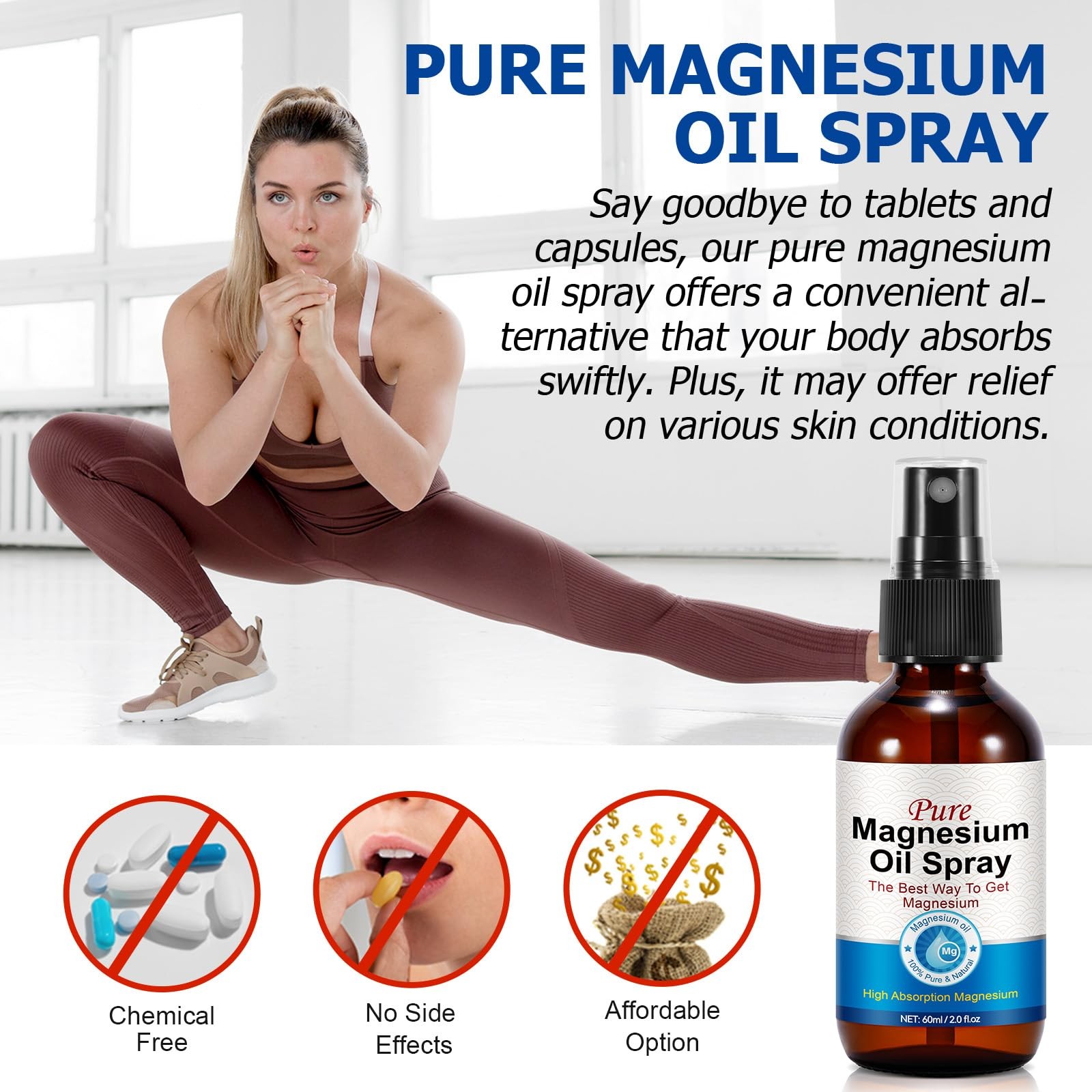 Magnesium Spray, Oil for Feet, 100% Pure 2 Fl Oz (Pack of 1)