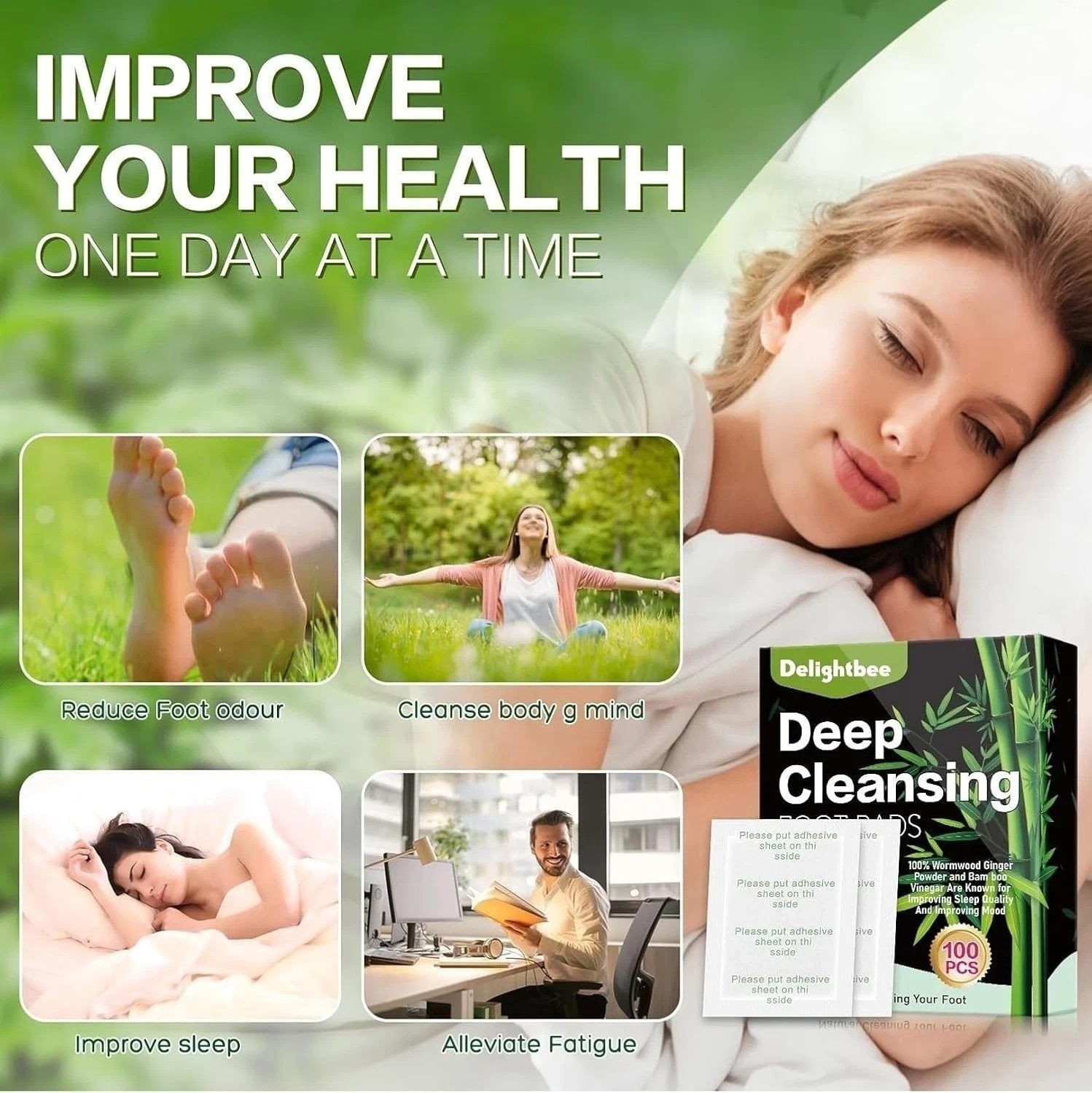 Ginger Bamboo Foot Pads Detox Patch Pain Relief Better Sleep 50 Pads (Pack 5)