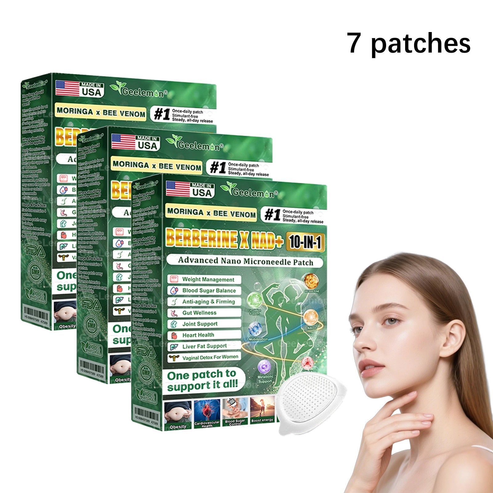 GeeLemon Moringa & Berberine 10-in-1 Advanced Nano Microneedle Patch