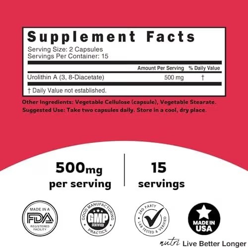 Nature’s Fusions Nutri Urolithin A Supplement 500mg – Powerful NAD+ Boost