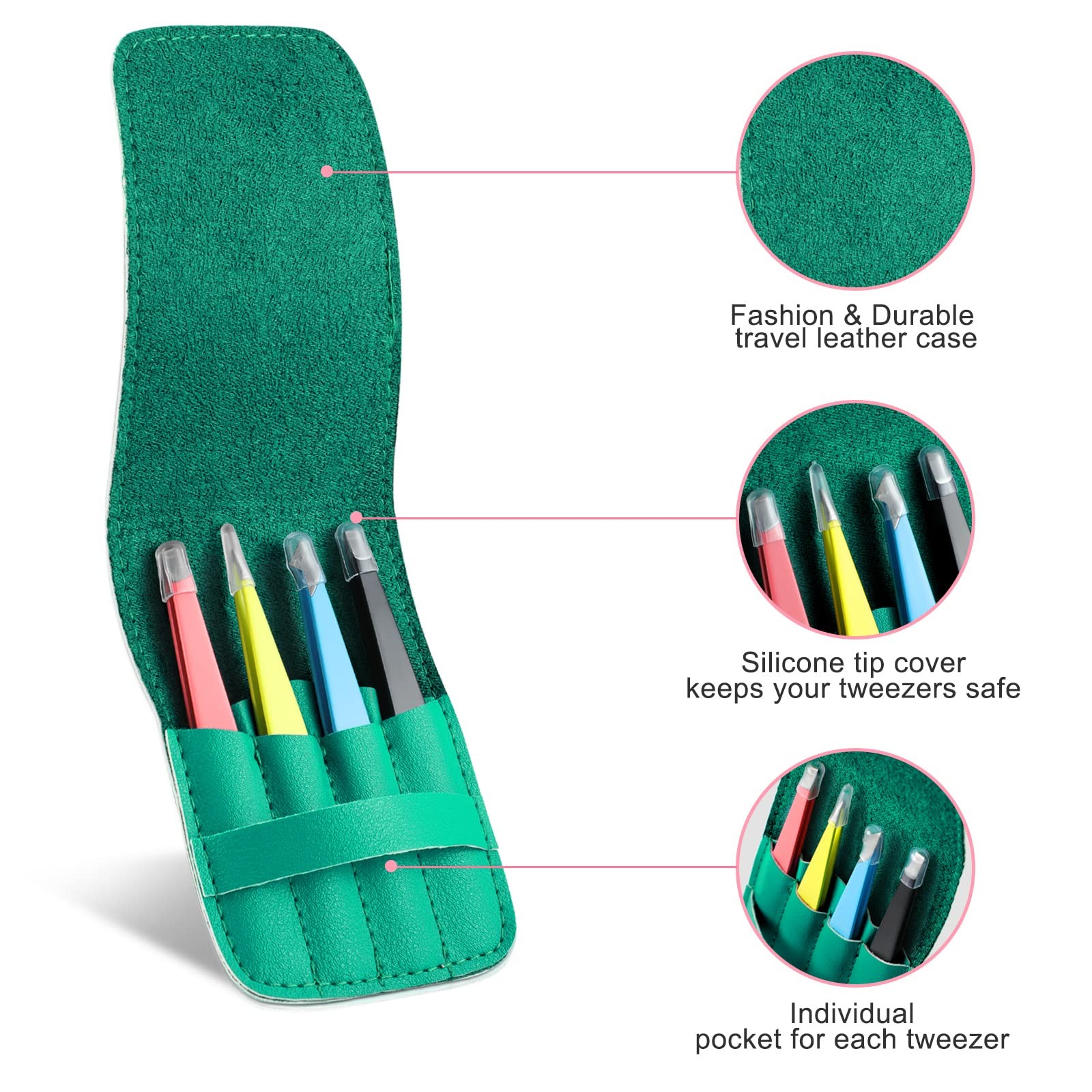 iBuneerly Eyebrows Tweezers Set, 4Pcs Stainless Steel Multi-color
