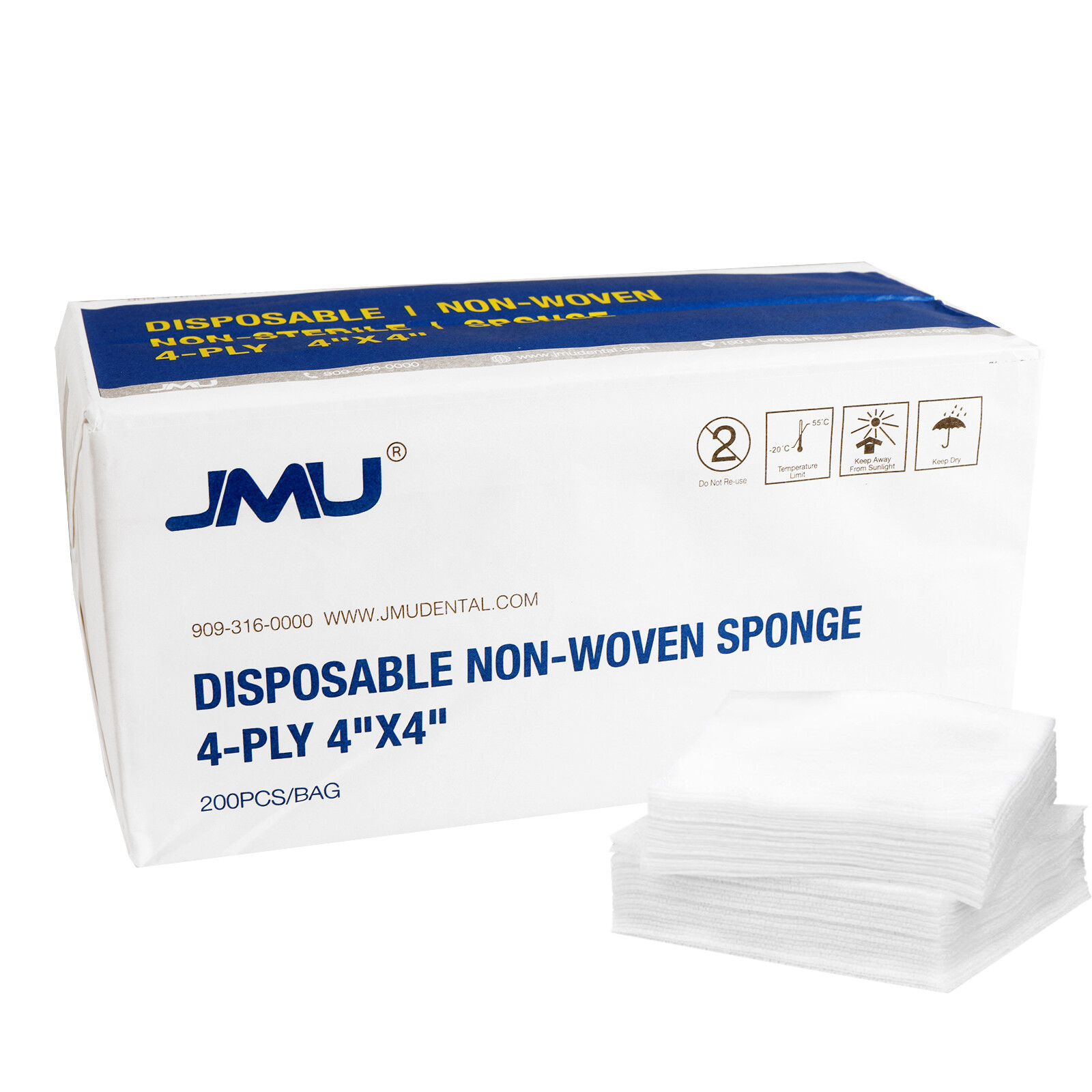 200/Bag JMU Dental 4-Ply Non-Woven Sponges Gauze Pads Non-Sterile Size 4″ x 4″