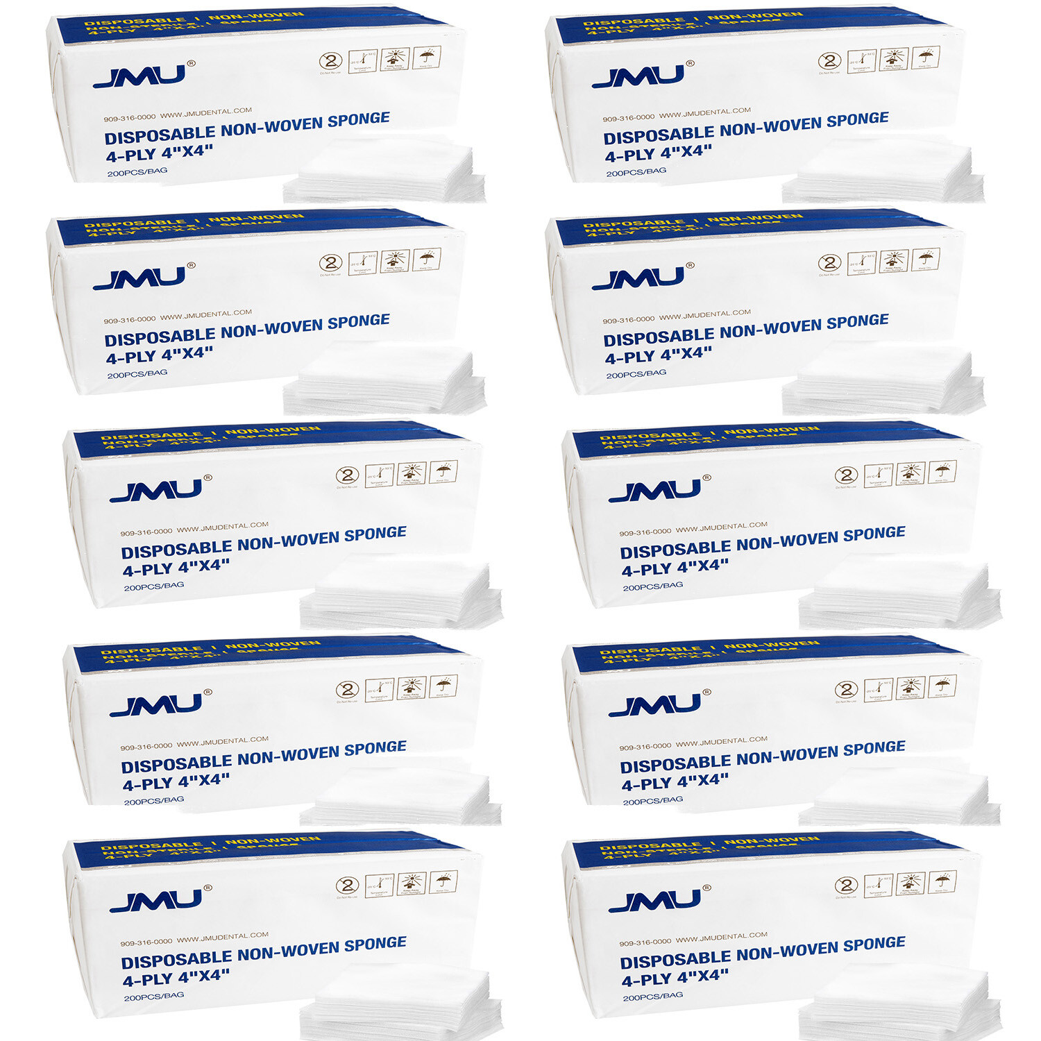 200/Bag JMU Dental 4-Ply Non-Woven Sponges Gauze Pads Non-Sterile Size 4″ x 4″