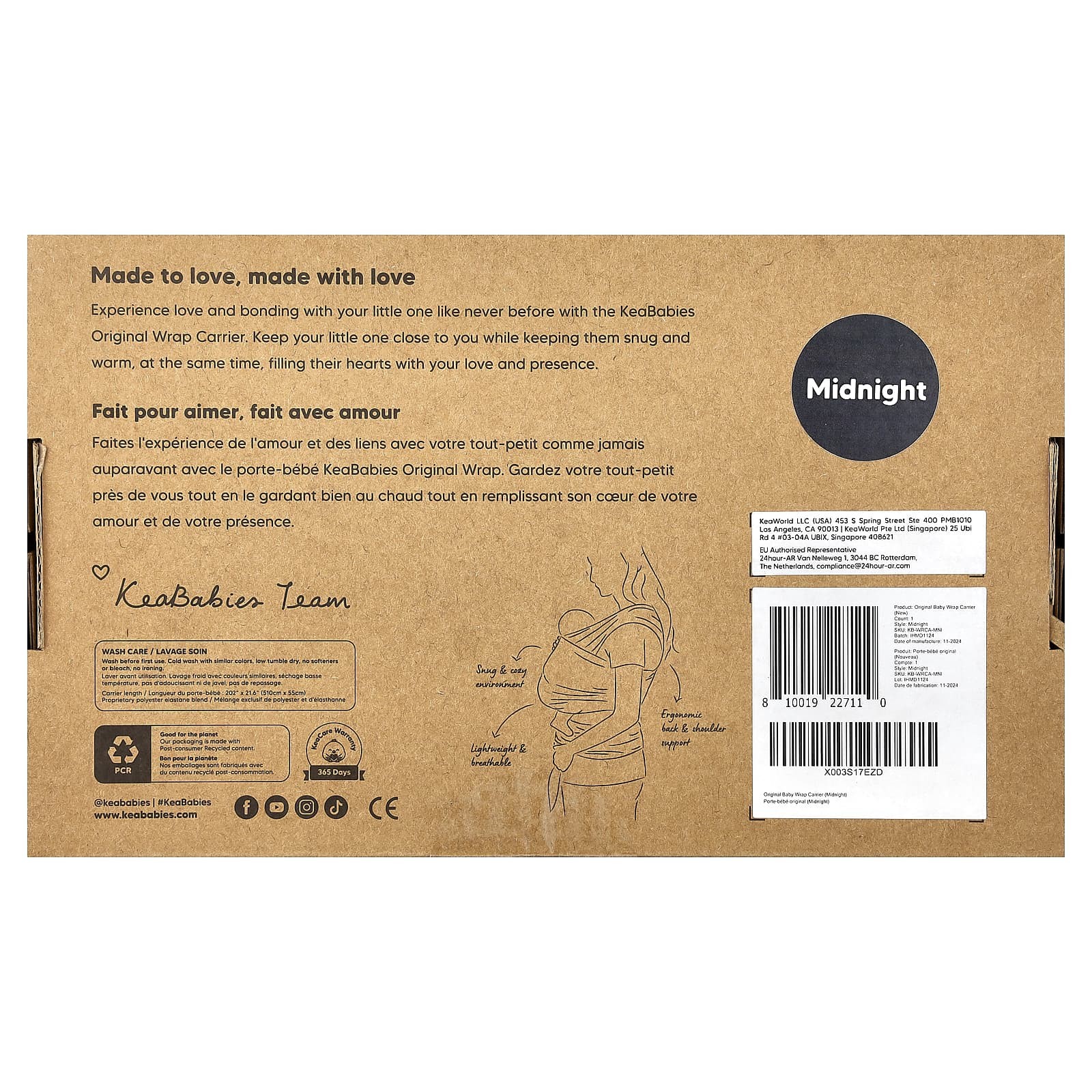 2 X KeaBabies, Original Baby Wrap Carrier, For Babies 0-36 Months, Midnight, 1 C