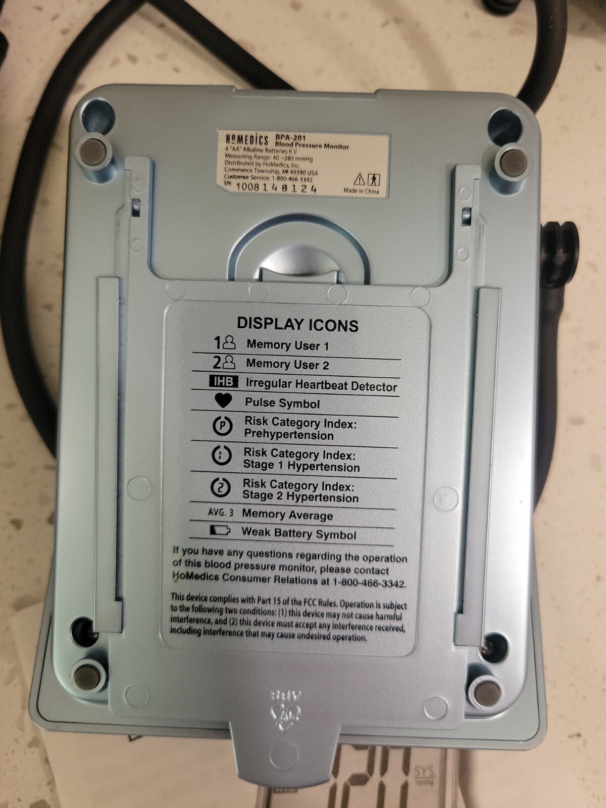 HoMedics BPA-201 Blood Pressure Monitor(doesn’t Have The DC Power Box) Works