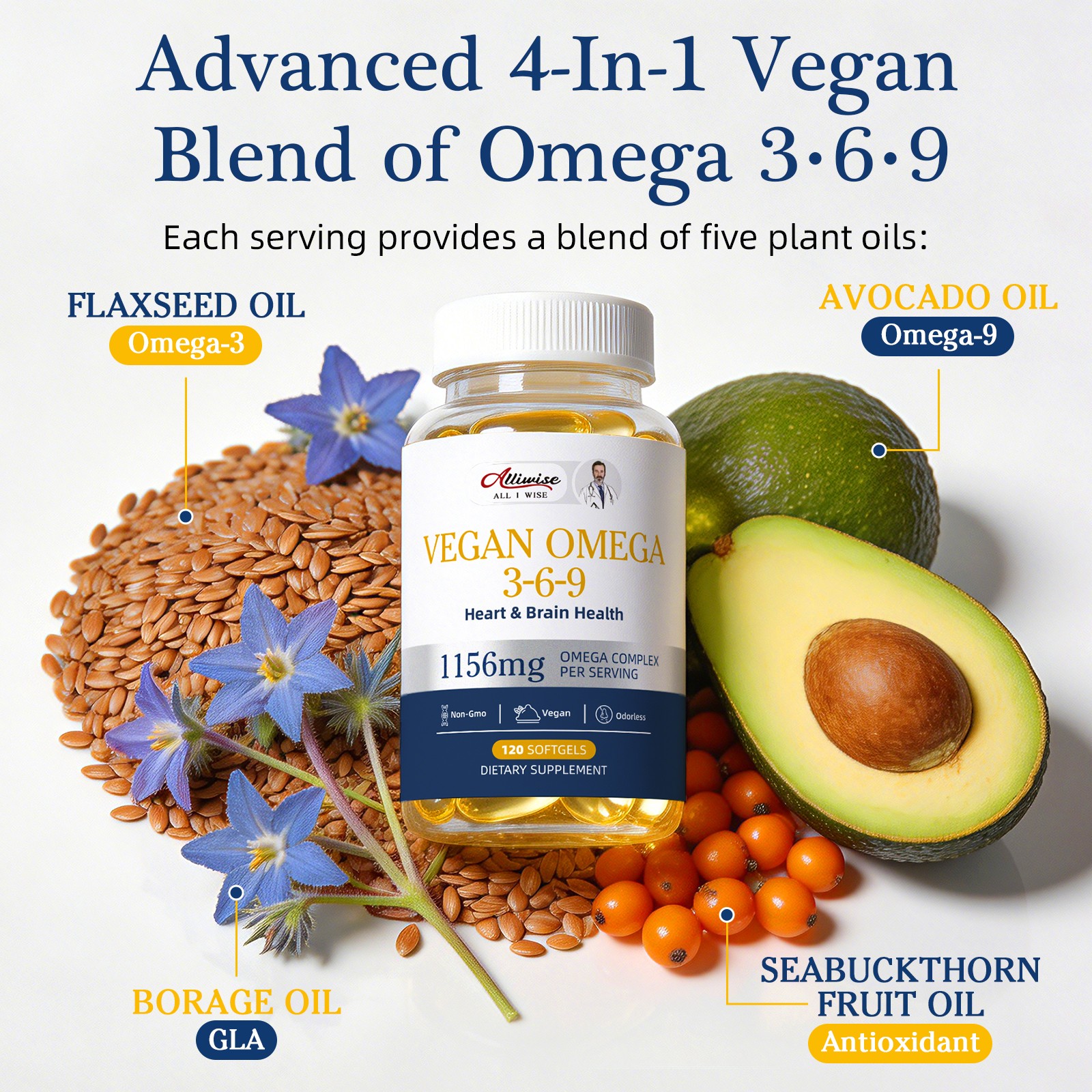 Vegan Omega 3-6-9 2-Pack – 240 Softgels, Plant-Based, Highest Potency, Odorless