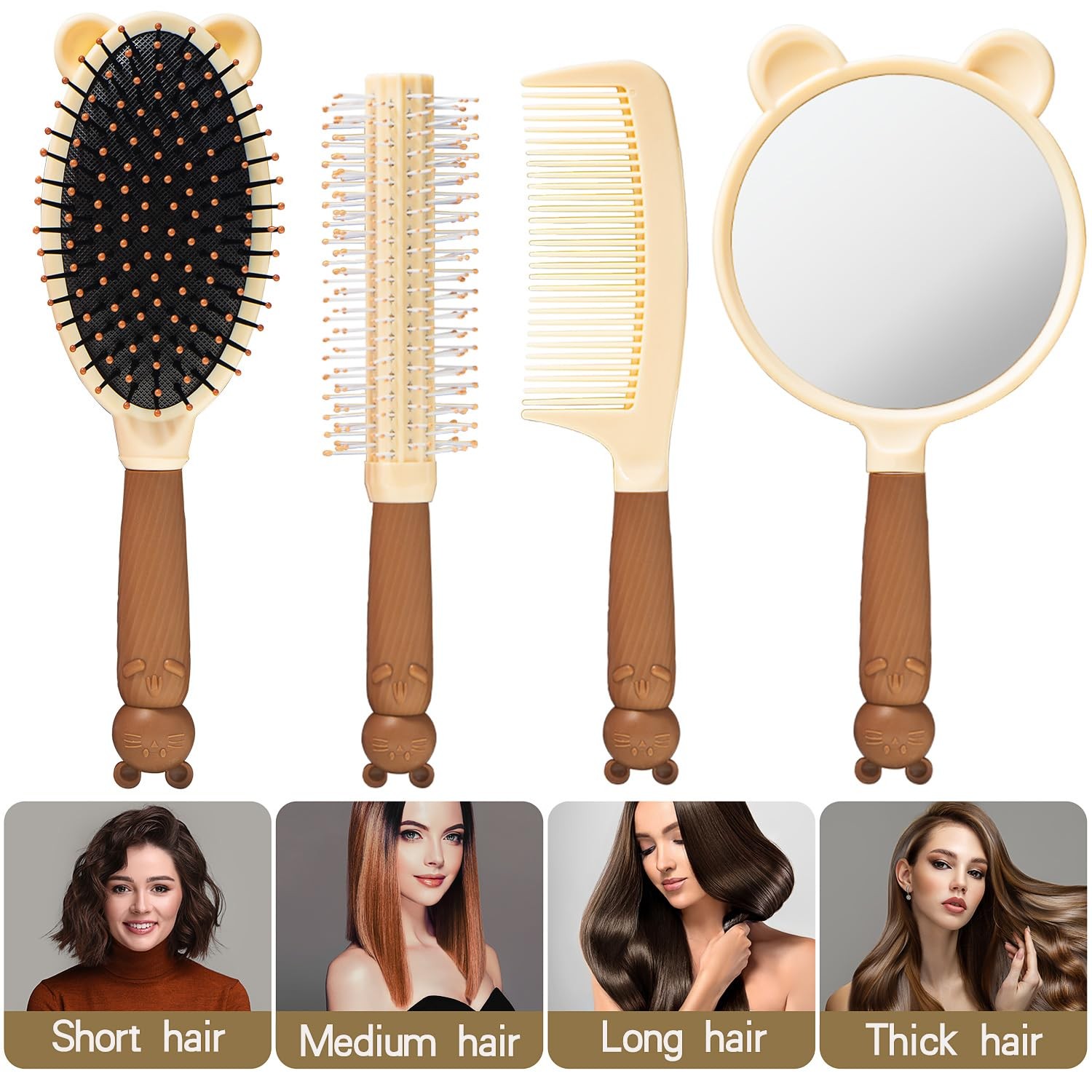 1 Set 4 Pcs Hair Brush and Comb Set for Girls, Comb Mirror Set, Hair Brush Se…