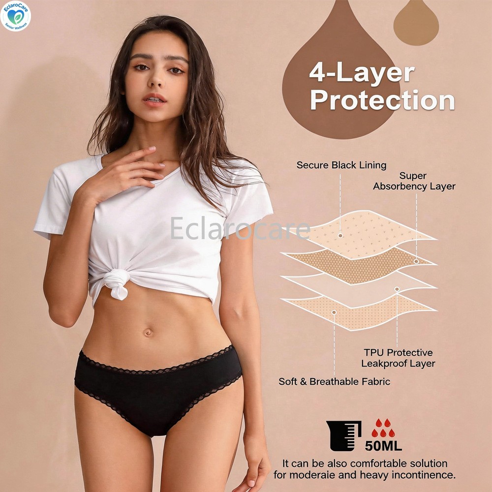 3pcs Period Underwear Women Mid-rise 4-layer Leak-Proof Menstrual Panties